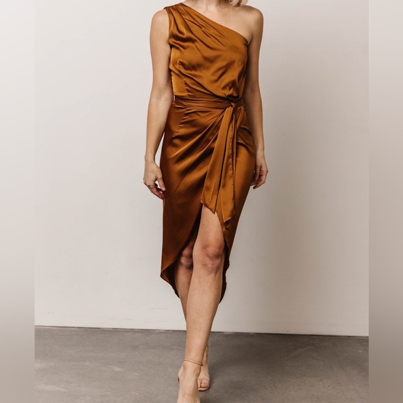 (Bronze) Celia One Shoulder Midi Dress - Picture 5 of 16